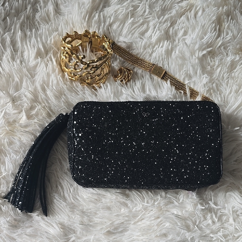 Anya Hindmarch Elegant Black Glitter Clutch